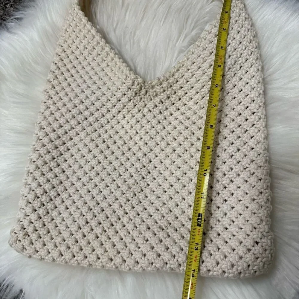 Vintage Cream Off White Shoulder Bag Purse Woven Crochet Country Cottage